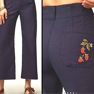 Maeve by Anthropologie Colette Navy Wide Ankle Strawberry Pocket Pant Size 25